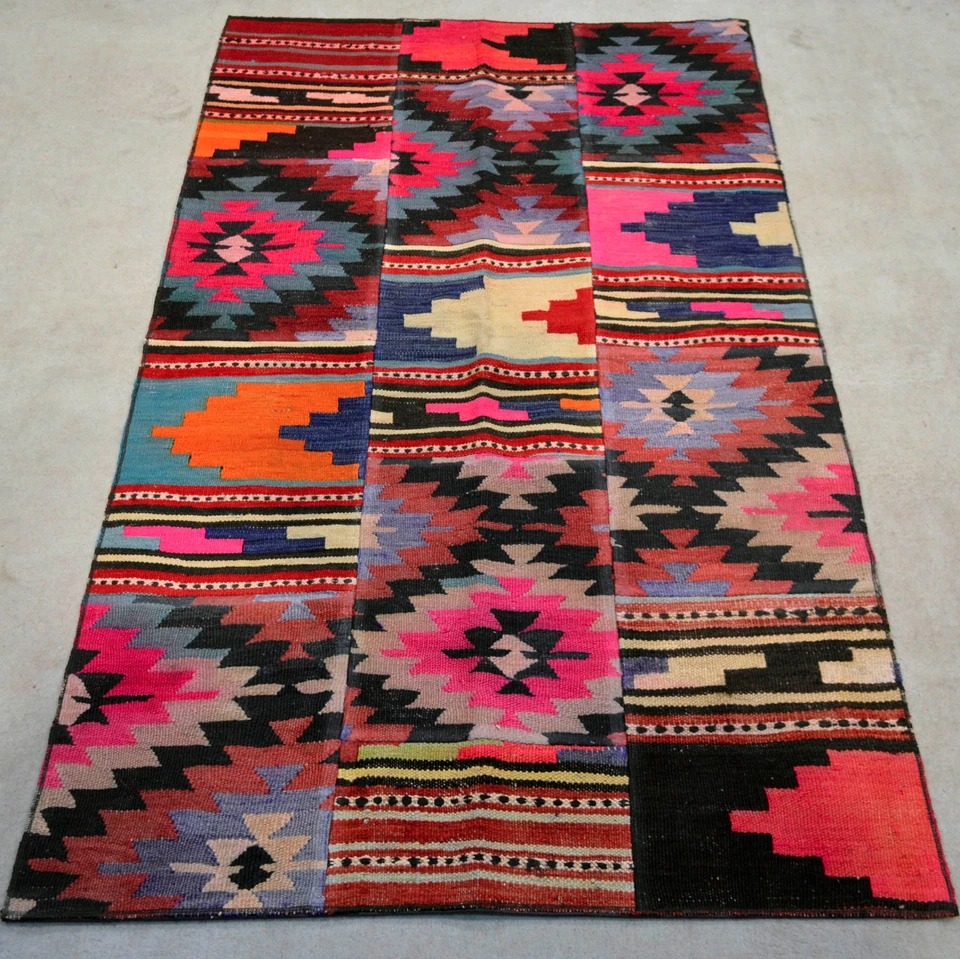 Turkish Patchwork Rug 39″ x 65″ Made of Antique Hand Woven Kilims 100 x 166 cm - Image 3 of 4