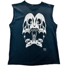 VTG 90s Fashion Victim Double Skull T Shirt Adult Size XL 1994 Distressed Cutoff