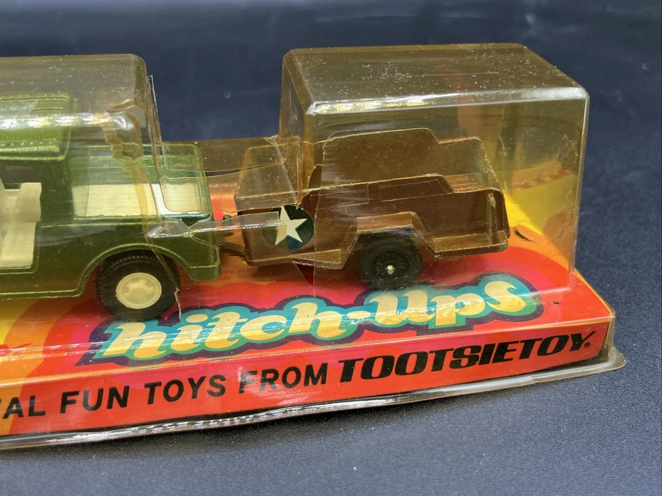 1974 年 Tootsie 玩具 HITCH UPS 军用 JEEP & Trailer tootsietoy 破损盖 — 第 2/4 张图片