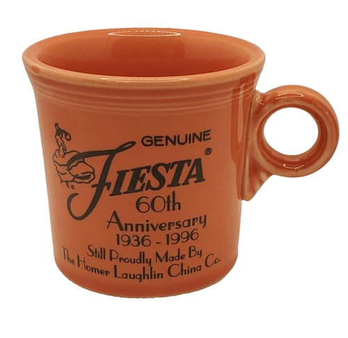 Fiesta 60th Anniversary Coffee Mug Cup Persimmon Homer Laughlin Fiestaware Vtg