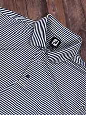 FootJoy FJ Golf Polo Shirt Men's L Blue Yellow Stripe S/S Stretch Wicking