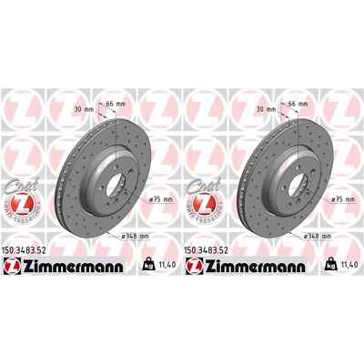 2x ZIMMERMANN SPORT BREMSSCHEIBEN 348mm GELOCHT VORNE passend für BMW 5 6