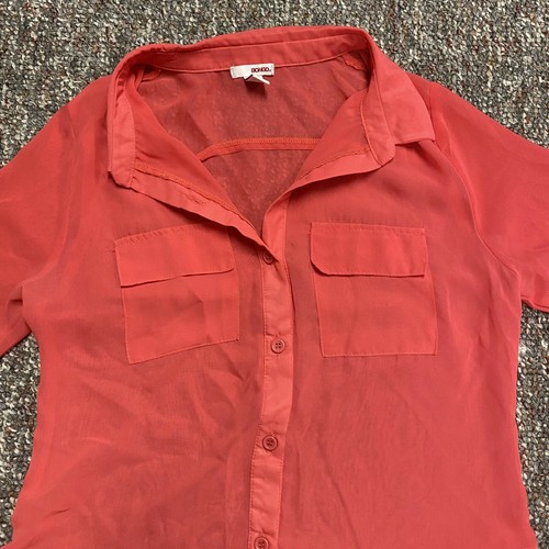 Bongo Tops Womens Small Button Down Blouse Coral 3/4 Sleeves Two Chest ...