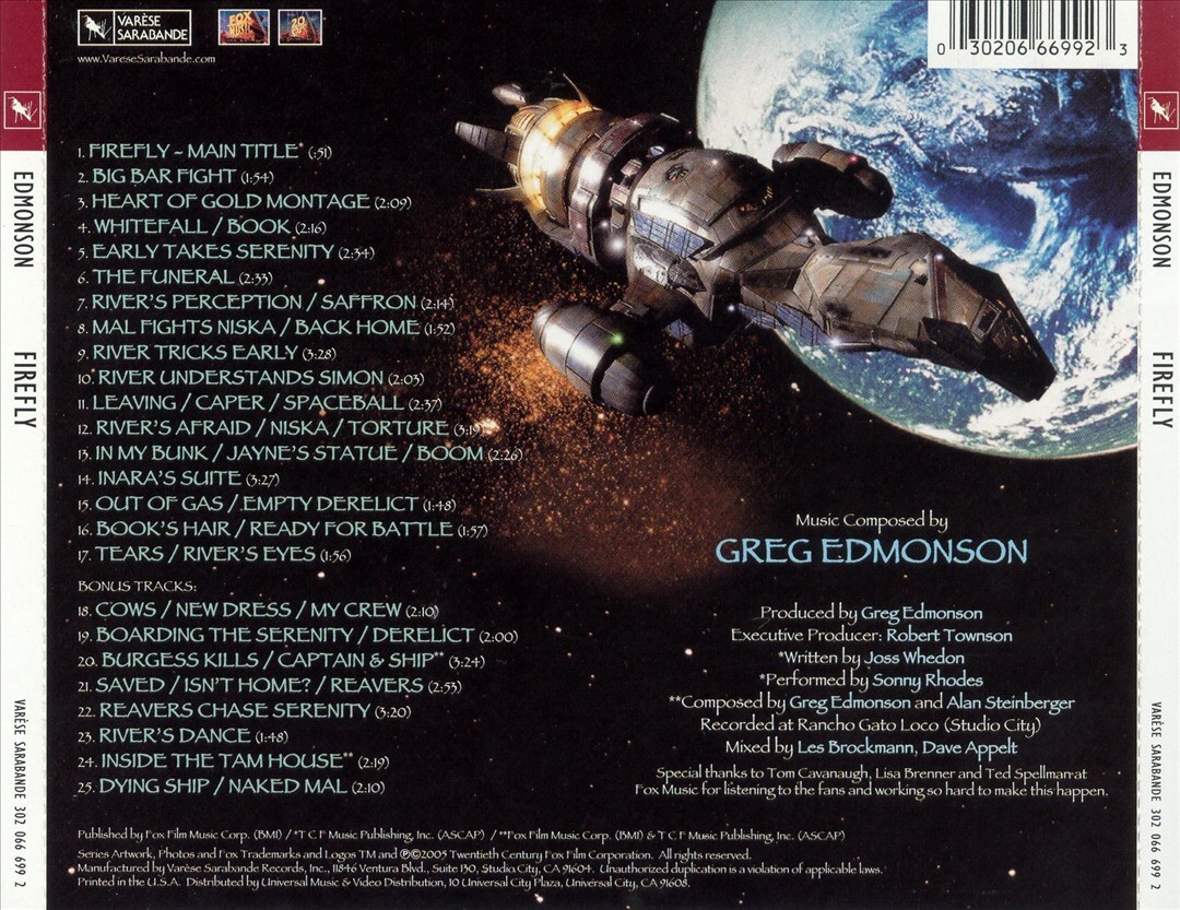 GREG EDMONSON FIREFLY [ORIGINAL TELEVISION SOUNDTRACK] NEW CD