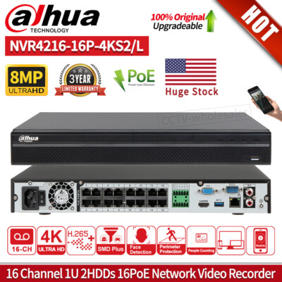 US DaHua 12MP DVR NVR4216-16P-4KS3 16CH PoE 4K 8MP NVR Lite 1U H.265+ 