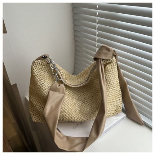 Rattan Crossbody Bag Grass Woven Handbags Fashion Totes for Women Girls - Picture 15 of 16