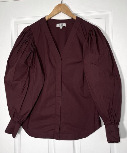 Cos Women's Burgundy Tunic Blouse Shirt Balloon Sleeves Size UK 12 EUR 38 - Picture 7 of 13