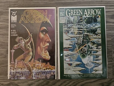 Green Arrow #1 & #50 Mike Grell Art Copper Age DC Comics Lot 1988 VF-NM 
