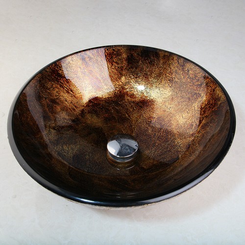 Bathroom Tempered Glass Vessel Sink Round Bowl Waterfall Spout Mixer Faucet Tap - Picture 11 of 12