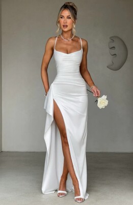 Babyboo 'Helen' Maxi Satin Dress Ivory White Split Engagement Bridal M / UK  10 | eBay UK