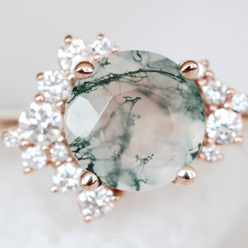 vintage moss agate ring for women moss agate 925 sterling silver ring for her - Picture 6 of 6