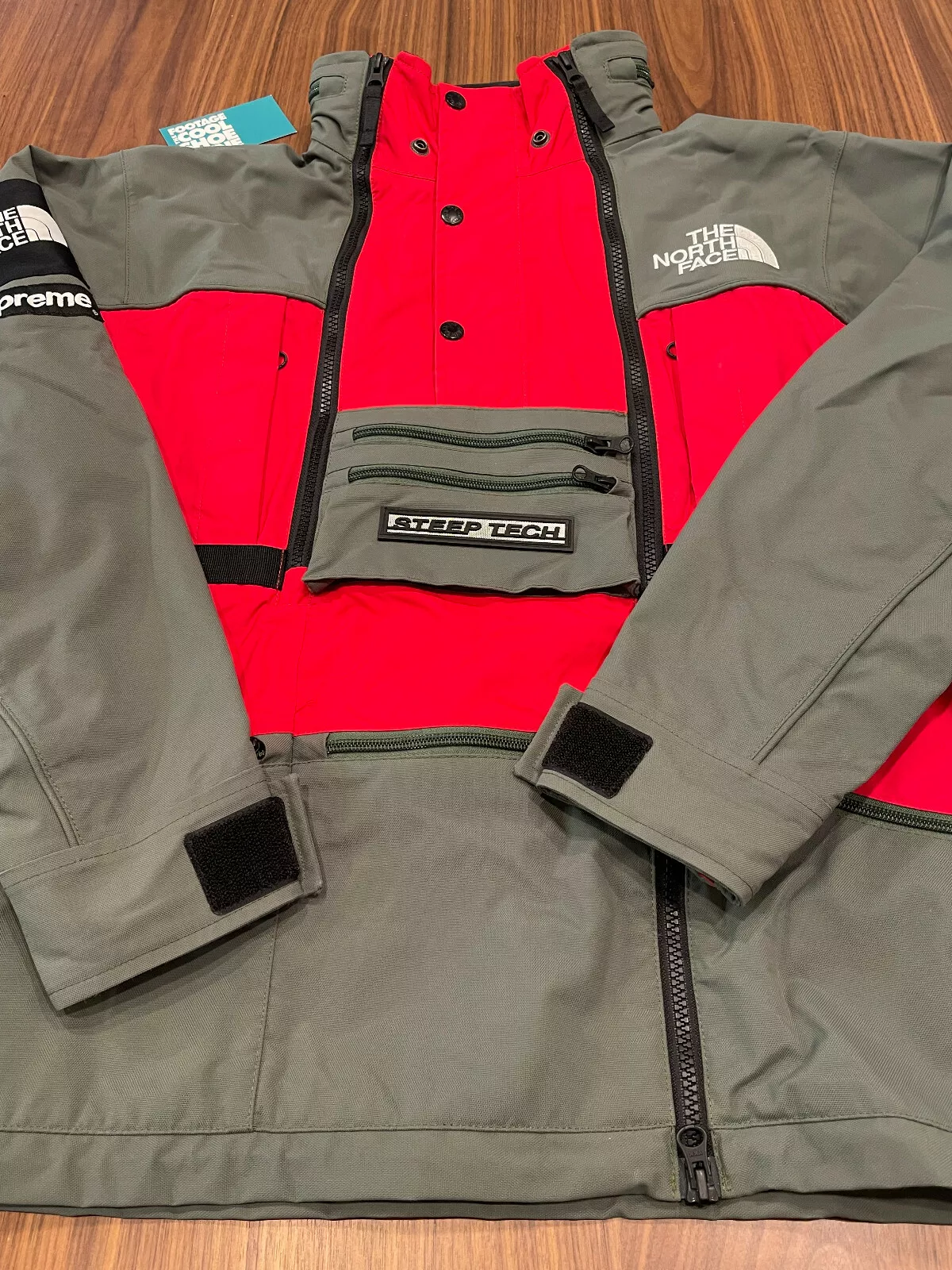 2016 SS16 THE NORTH FACE TNF SUPREME STEEP TECH VESTE À CAPUCHE VERT OLIVE ROUGE S