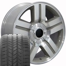 Silver Machined 20 5291 Rims Tires Fit Silverado Tahoe Texas Style