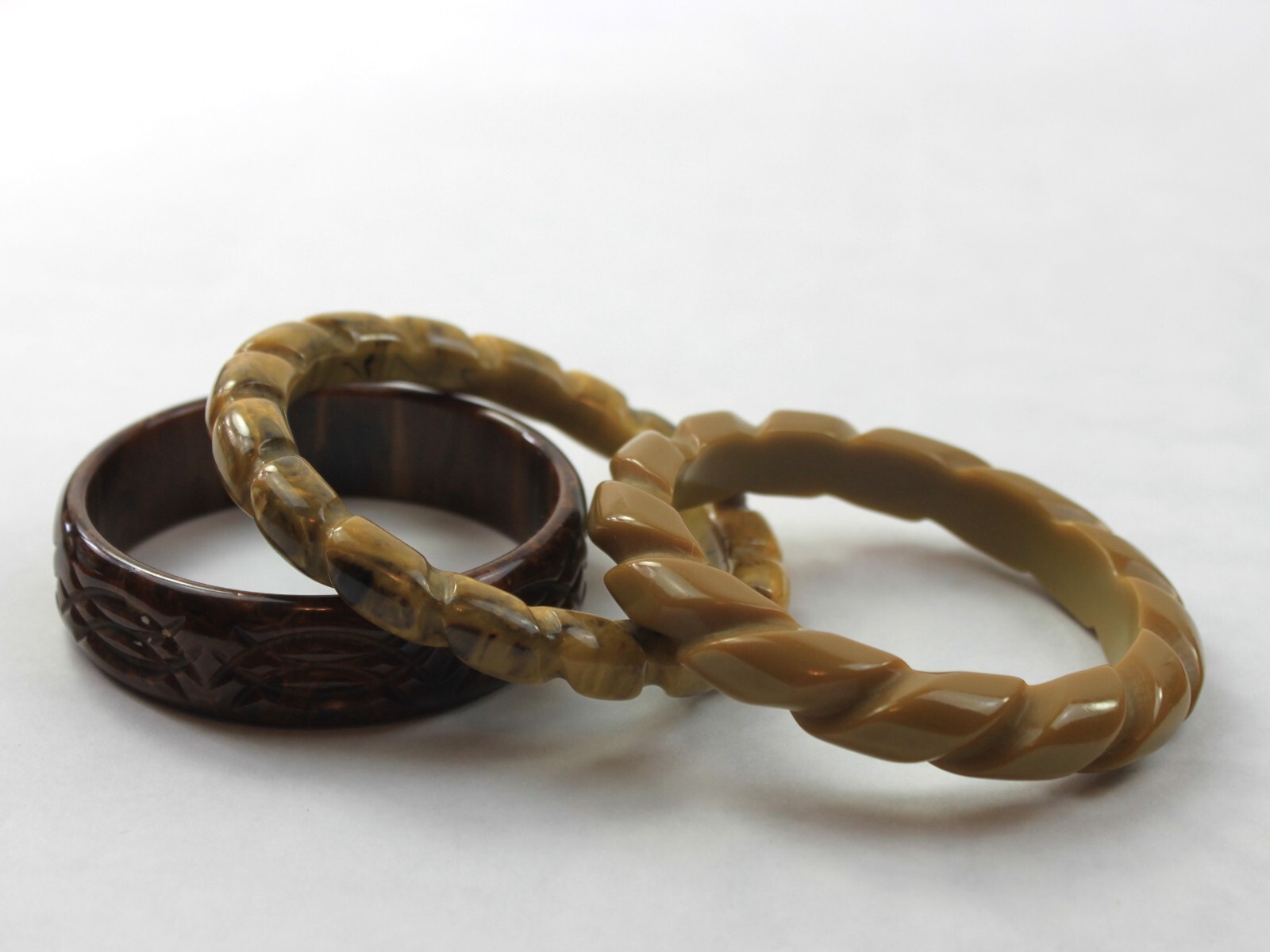 Bakelite Bangle Stack Set Avocado Spinach Brown S… - image 4
