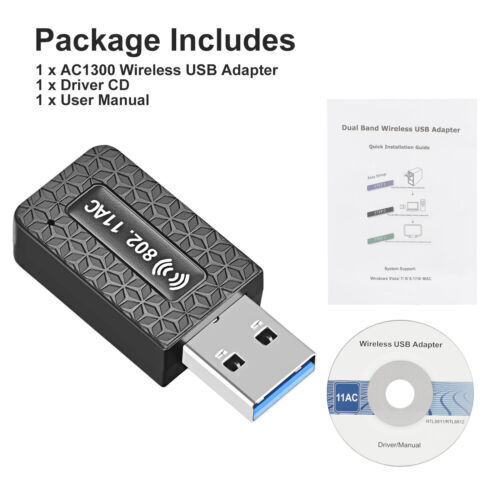 1300Mbps USB Wireless WiFi Network Receiver 2.4/5GHz Dual-Band Adapter Dongle - Picture 9 of 9