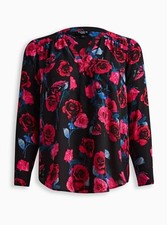 Torrid Harper Georgette Long Sleeve Blouse Floral Rose Black 6 6X 30 H31581