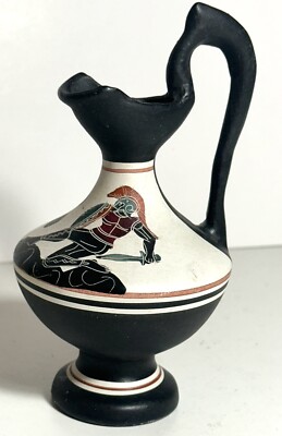 Greek Folk Art Vintage Hercules Small Handmade And Painted Pottery Pitcher