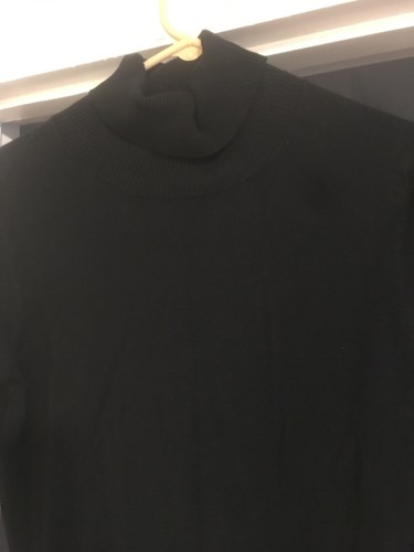 Bcbg Max Azria Dress L Black Turtle Neck 3/4 Sleeves Ribbed Trim Knee Length - 第 2/7 張圖片