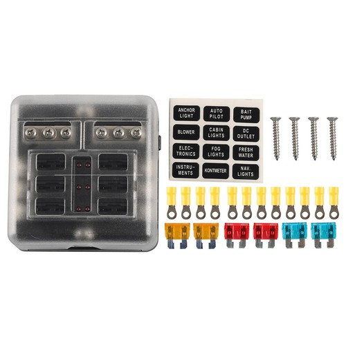 6 Way Blade Fuse Box Holder W/Fuses Terminals W/LED Warning Light Cover For Car - Picture 6 of 18