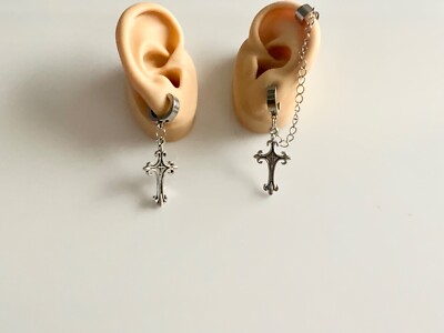 Guy Clip On Cross Earring Clip Earrings For Men, Black Cross
