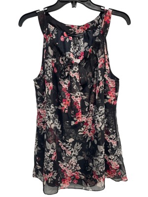 White House Black Market Sleeveless Halter Print Date Top Size 12 Black Pink NEW