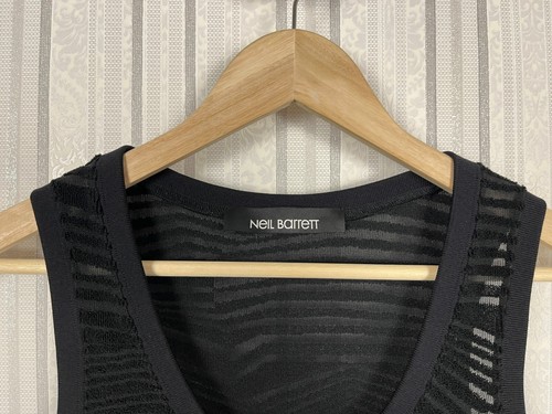 Womens Neil Barrett Black Sleeveless Round Neck Fraled Fit Dress XS - Picture 7 of 10