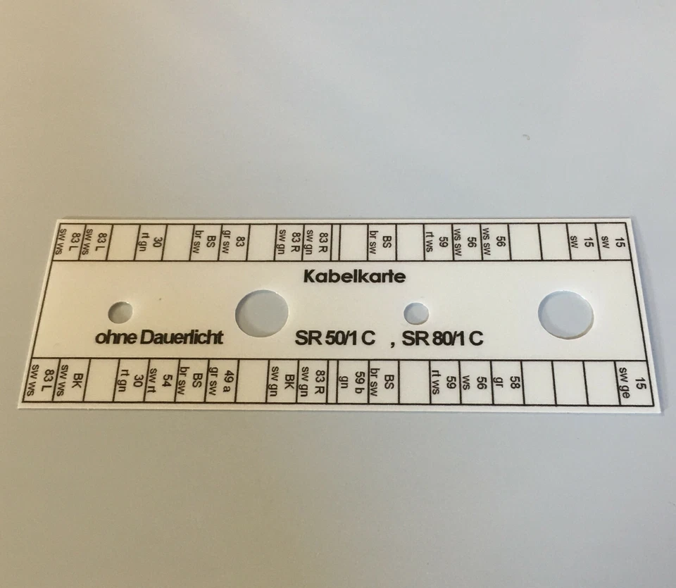 Kabelkarte Klemmleiste Schaltplan Simson SR50 SR80 #2 neu wasserfest UV-stabil