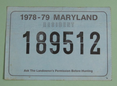 1978 Maryland Resident State Wide Deer Hunting License Back Tag...Free ...
