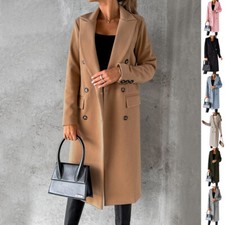 Long Sleeve Lapel Coat Winter Fashion Solid Double Breasted Slim Long Jacket Wom