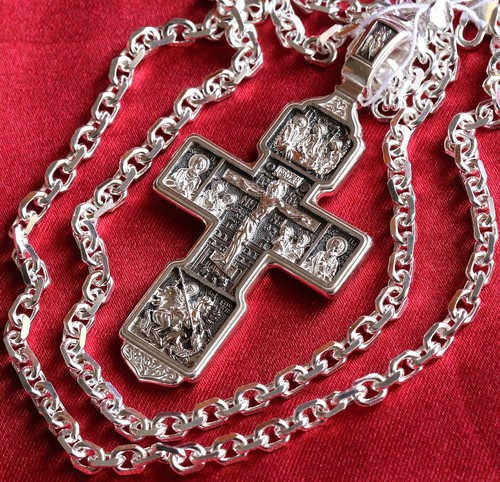 Big Men Silver 925 Orthodox Cross Necklace Christian Anchor Chain 70cm Long New - Picture 3 of 5