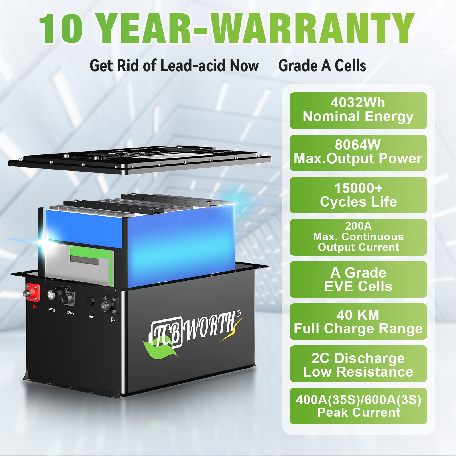 36V 105Ah Golf Cart LiFePO4 Battery 200A BMS Bluetooth for Yamaha EZGO Club Cart