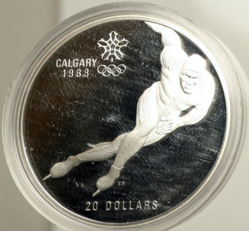 1985 CANADA 1988 CALGARY OLYMPICS Speed Skating Proof Silver $20 Coin i102509 - Picture 1 of 3