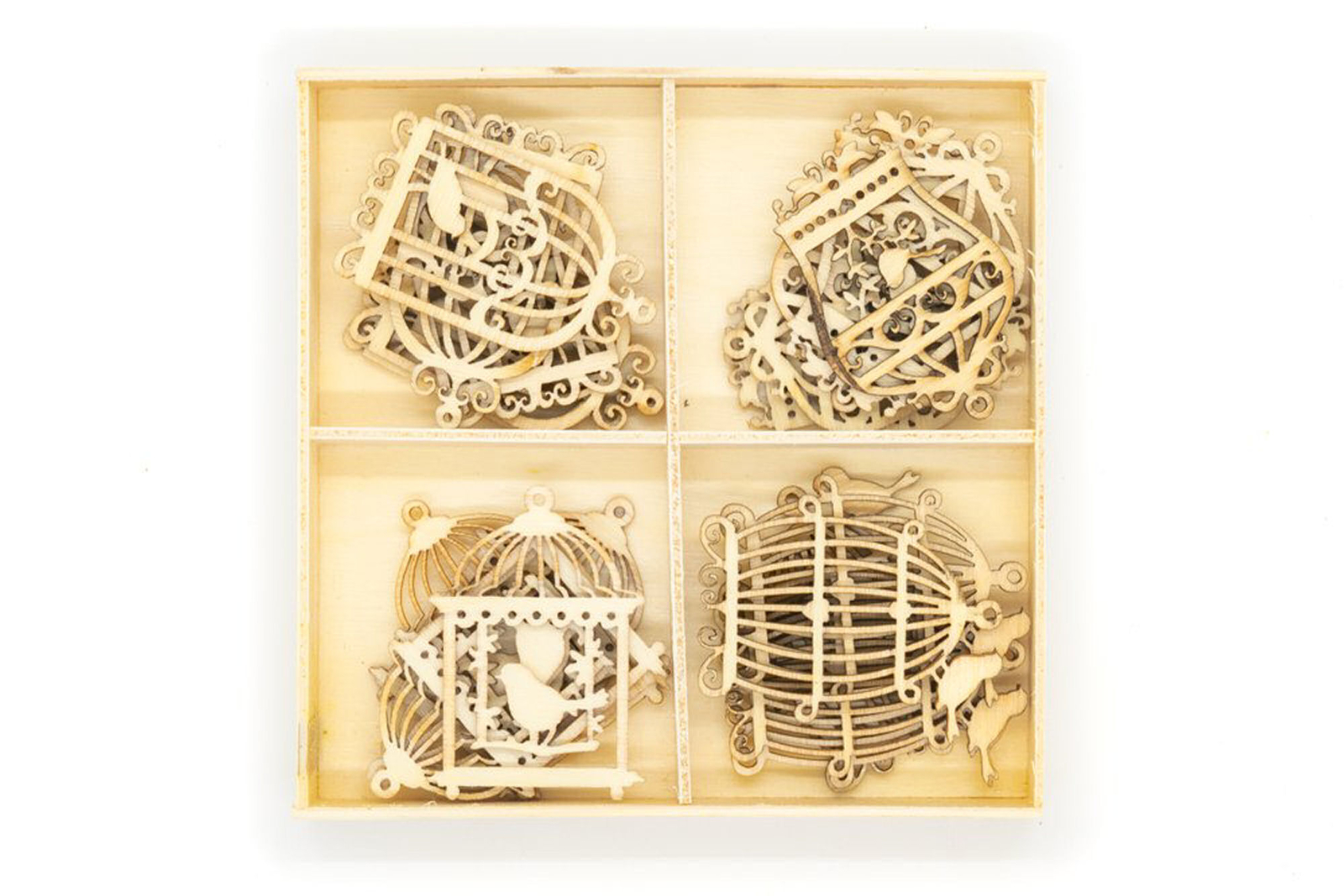 Wooden Shapes - BIRDCAGES - box containing 20 laser cut wooden birdcage shapes.