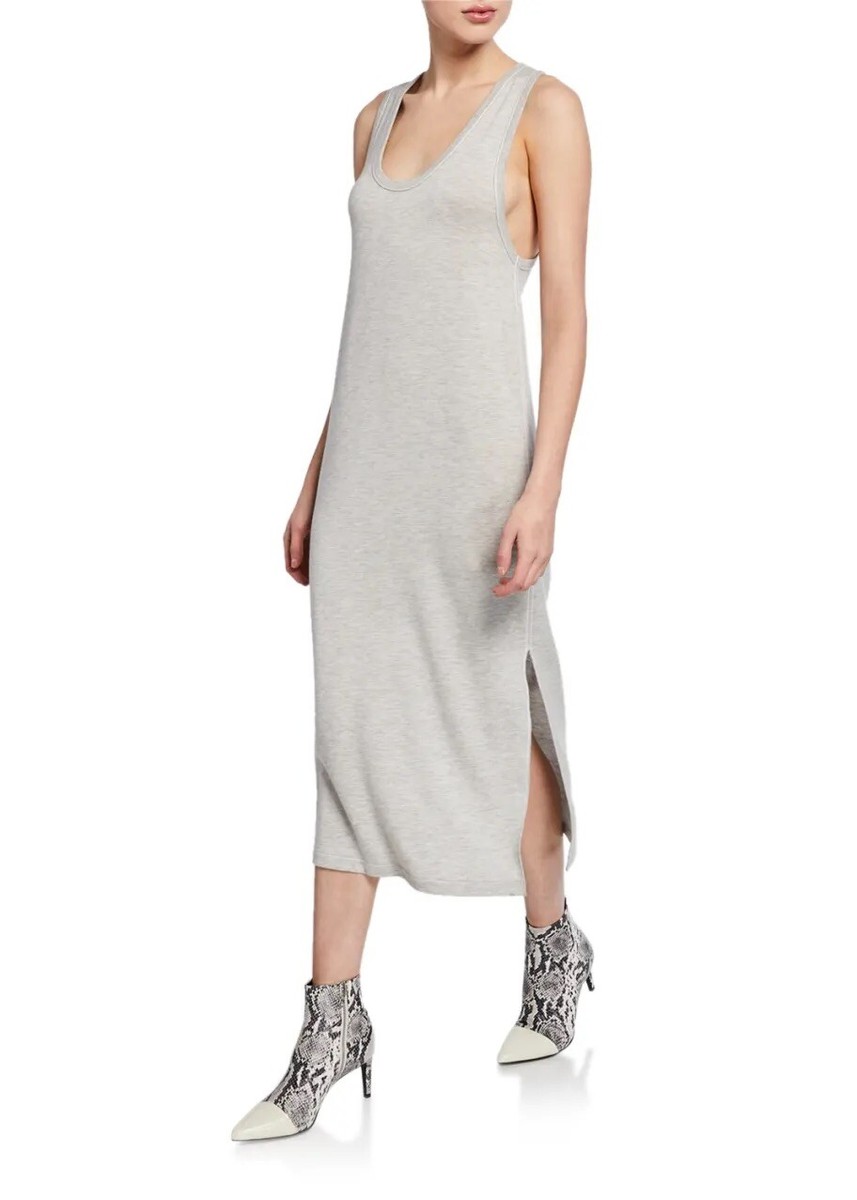 grey tank midi dress Quince Women's Tencel Rib Knit Tank Top Midi Dress, Carbon Grey, Size XS