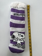 Sherpa Lined Non-Slip Peanuts Snoopy Purple Stripe Christmas Slipper Socks NEW
