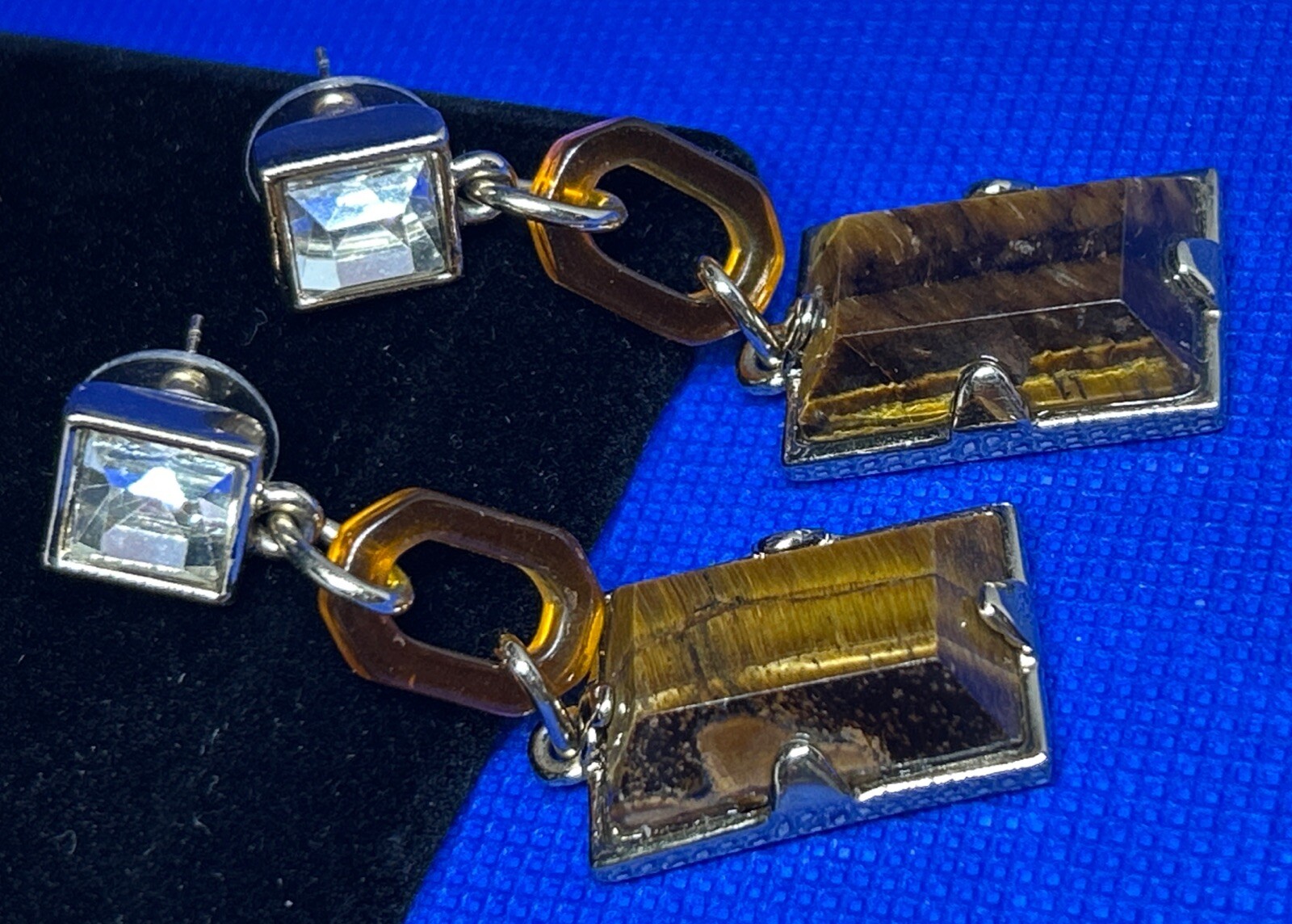 Tiger's Eye Rectangular Stone Dangle/Drop Earring… - image 2