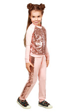 Girls' Sparkle Sequin Tracksuit Set - Pink Two-Piece Set Comfort Fit Pink Sequin
