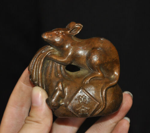 Feng Shui riqueza de la suerte china de bronce de 2" estatua de ratón animal del zodiaco chino - Imagen 1 de 6