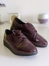 Evans Women’s UK 8 Extra Wide Burgundy Patent Brogue Lace Up Shoe VGC £29.99