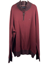 Tommy Hilfiger Mens 1/4 Zip Sweater XXL 2XL Pullover Herringbone Logo Thick Knit