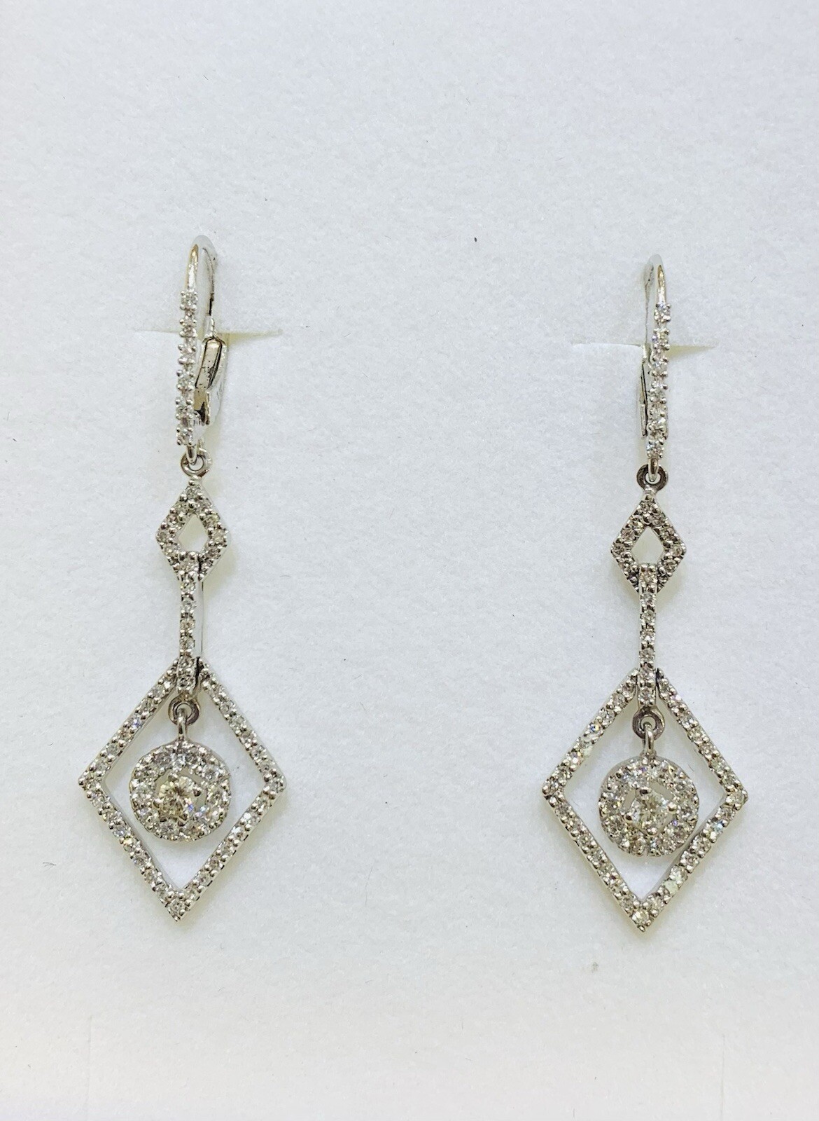 14K Solid White Gold Dangle Lever Back  Earrings … - image 2