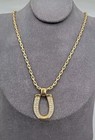 Chr Dior Germany Gold Plated Choker Rhinestone Horseshoe Pendant Necklace 16"