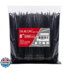 Zip Ties 8 inch 1000 Pack , 40lbs Tensile Strength, Black Cable Ties, Wire T