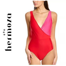NEW Hermoza Vera Pink  Red Sz 14 Colorblock One Piece Swimsuit Bathing Suit NWT