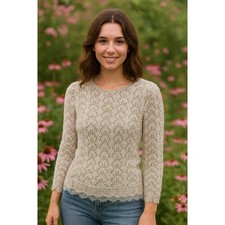Vintage Vivanti Sweater Womens 8 Cream All Over Crochet Cinch Waist Coquette
