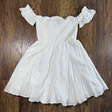 Babydoll American Eagle White Gauze Smocked Off Shoulder Mini Dress Size S