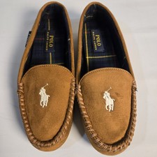 Polo Ralph Lauren Dezi V Slippers Mens 7 Brown Moccasin Indoor Outdoor Cozy