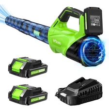 Cordless Leaf Blower 20V 450CFM 2 Batteries Fast Charger Adjustable Speed New