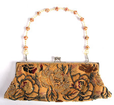 Vintage Multicolor Beaded Flitter Bag Purse Floral Kiss Lock Beaded Handle