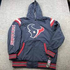 Houston Texans Jacket Mens 2XL Blue Gray Reversible Hooded Full Zip Windbreaker